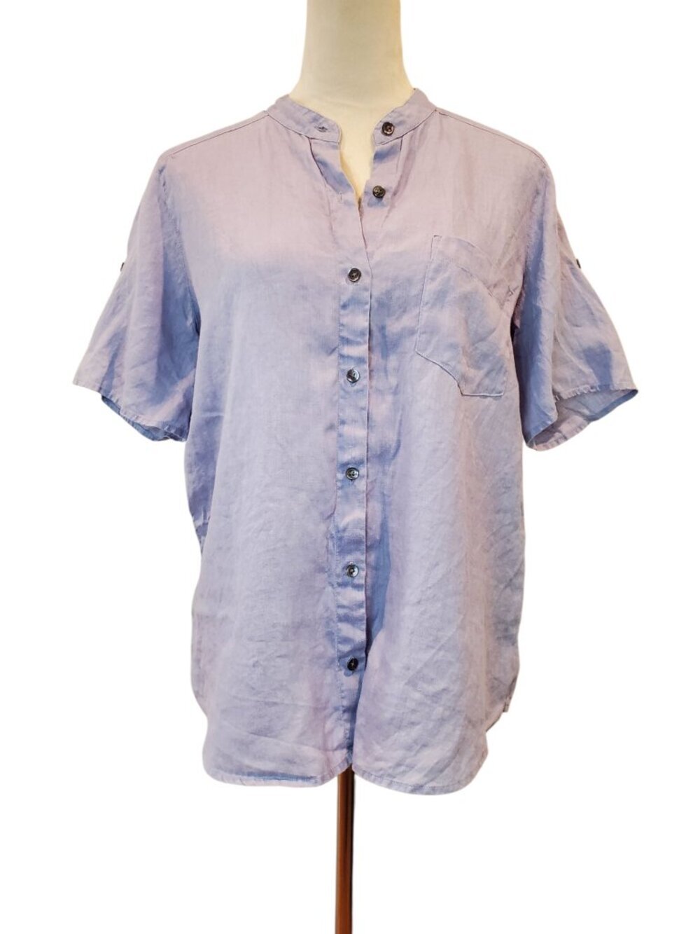 J. JILL Womens Linen Shirt Short-sleeve 100% Linen Button-front Blue/purple
